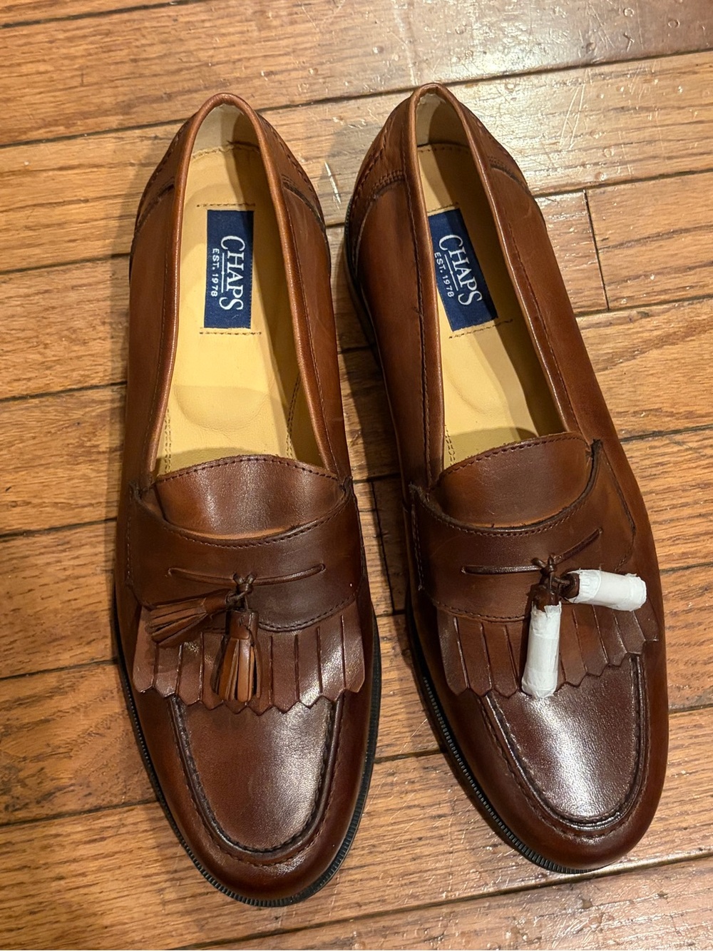 CHAPS Brown Leather Slip-On Tassel Kiltie Toe Loafers Shoes Size 9.5 NEW